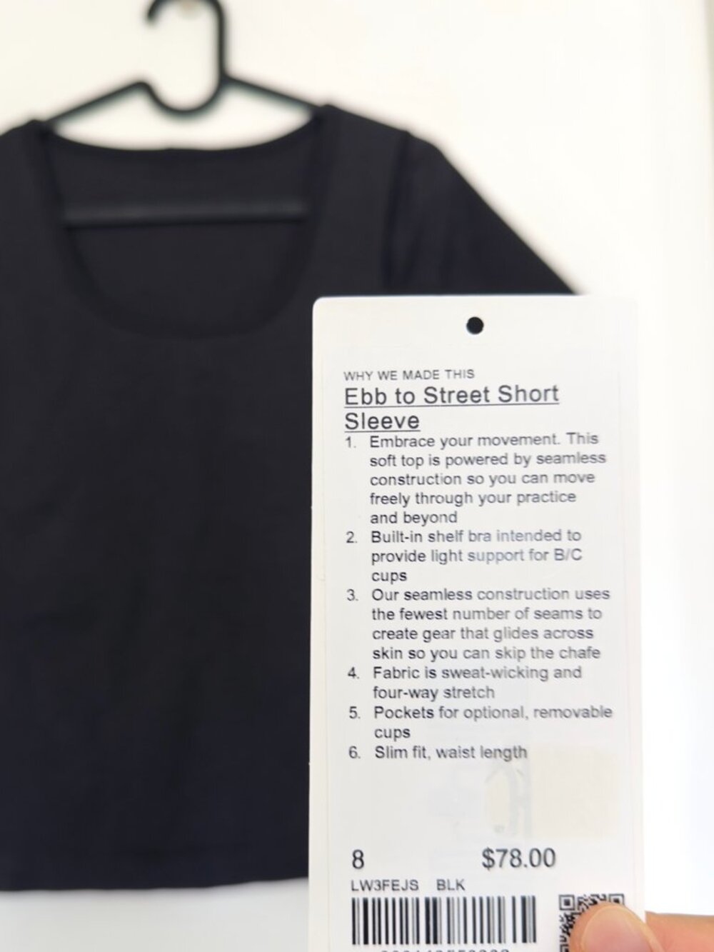 Lululemon Ebb To Street Short Sleeve Shirt, Ribbed, Black, Size 8 - Picture 2 of 10